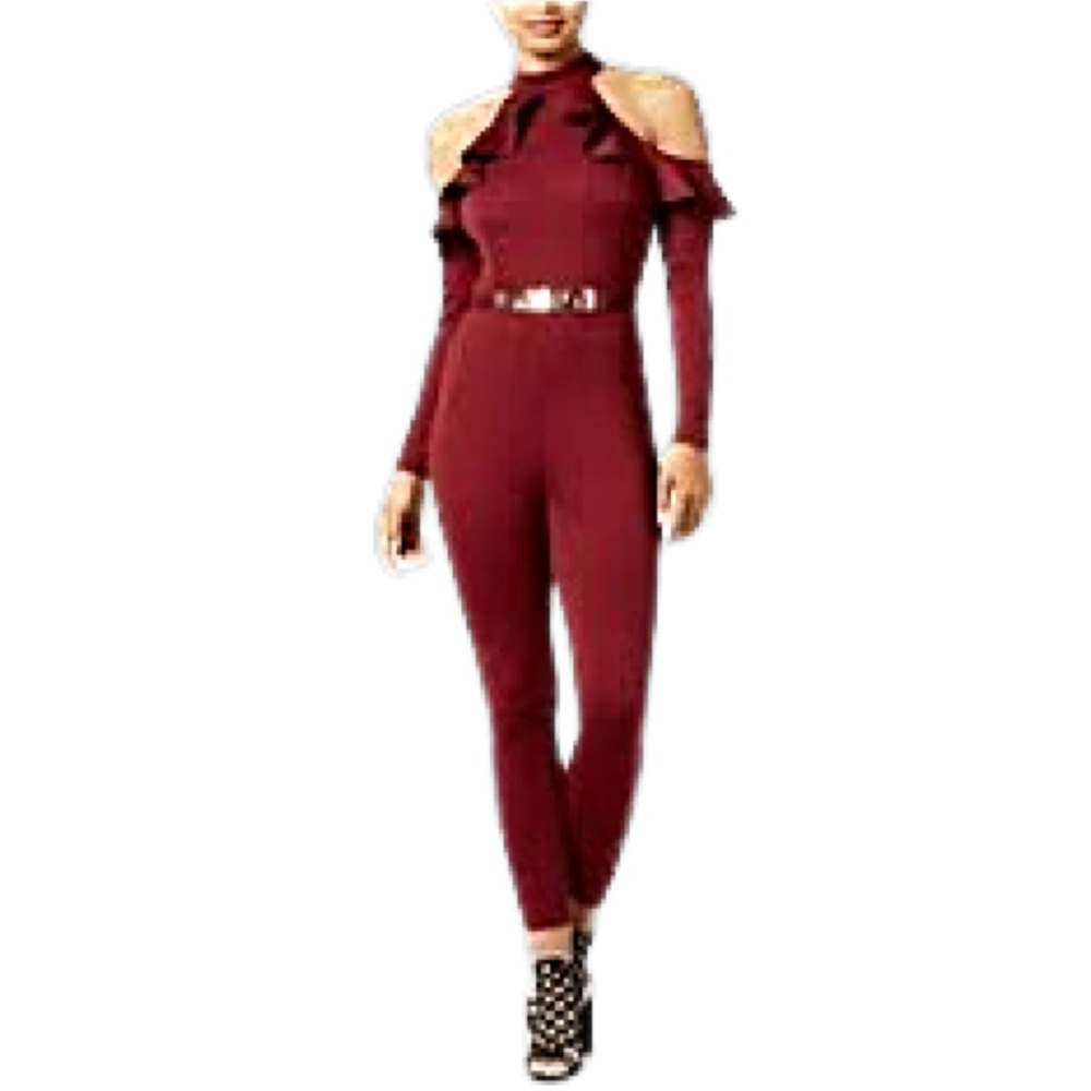 MATERIAL GIRL Off Shoulder Jumpsuit With Belt Red Small